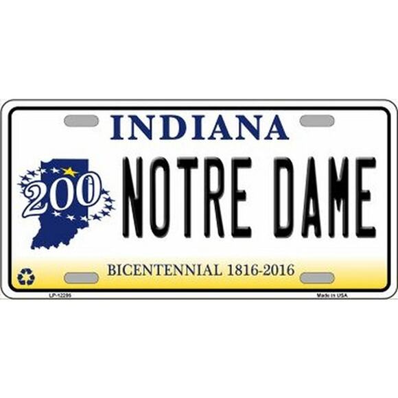 NCAA Notre Dame License Plate Indiana Background Metal Tag Fighting Irish New - Picture 1 of 3